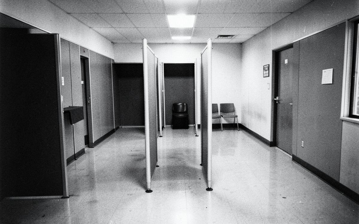 Empty voting booths in a polling station