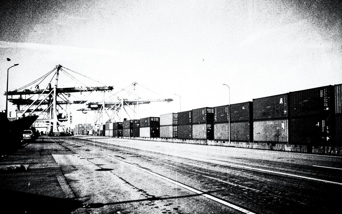 Shipping containers and cranes at a cargo port